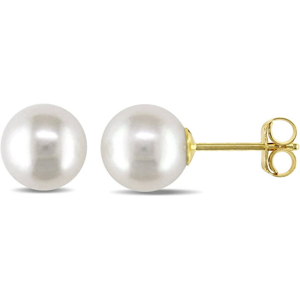 14k Yellow Gold 3mm Ball Stud Earring with Round Freshwater Cultured Pearl 14k Yellow Gold 3mm Ball Stud Earring with Round Freshwater Cultured Pearl